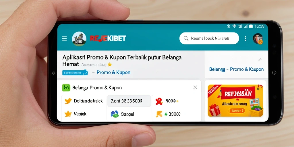 Tampilan antarmuka aplikasi REJEKIBET untuk promo dan kupon belanja.